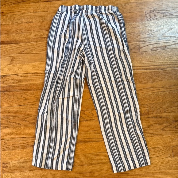 Sunday Navy Blue White Striped Linen Blend Cropped Beach Pants Women S - Picture 5 of 6